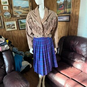 Vintage Plaid Wool Pleated Skirt